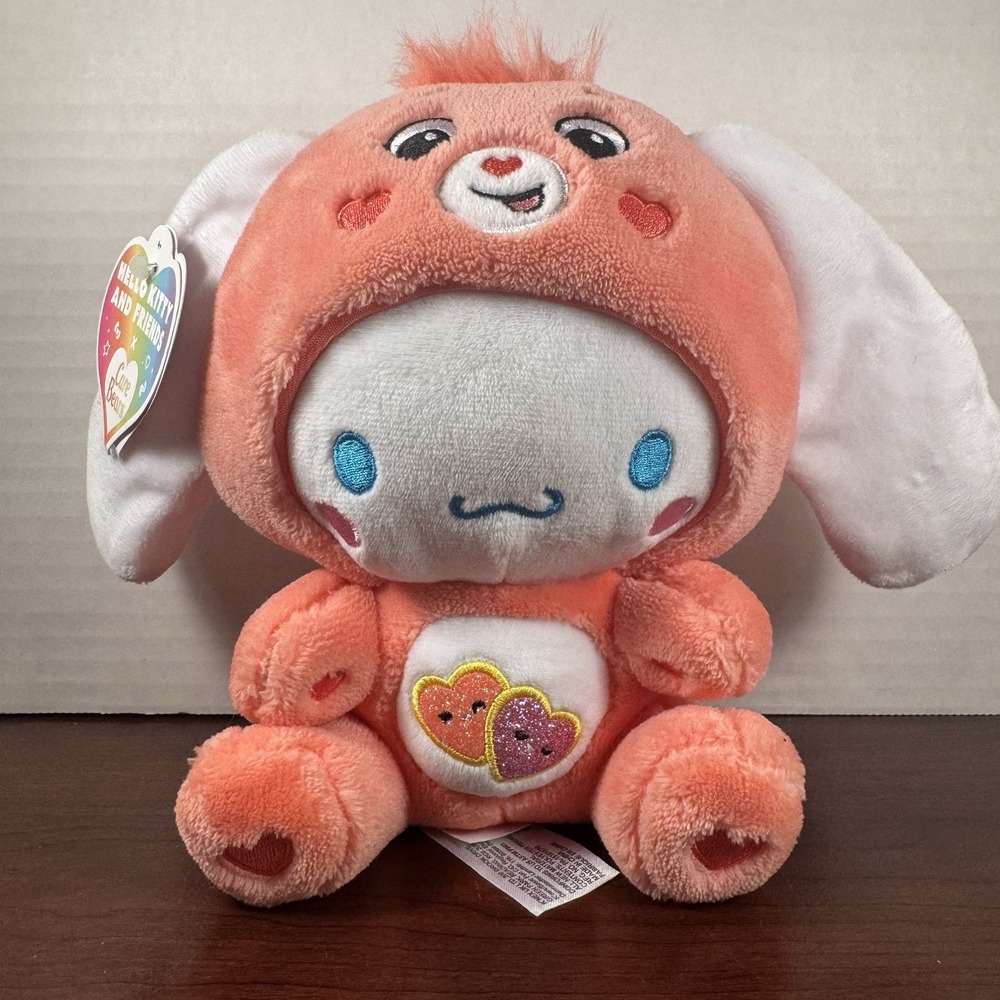 Care Bears Hello Kitty Cinnamoroll as Love-a-Lot Bear 8" Plush NWT 227024
